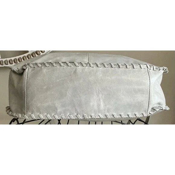 Hobo Braided Leather Shoulder Handbag With Whipstitch Detailing Light Grey EUC - Picture 7 of 9